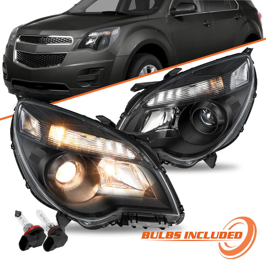 for 2010-2015 Chevy Equinox Projector Halogen Black Headlight Left+Right w/Bulbs