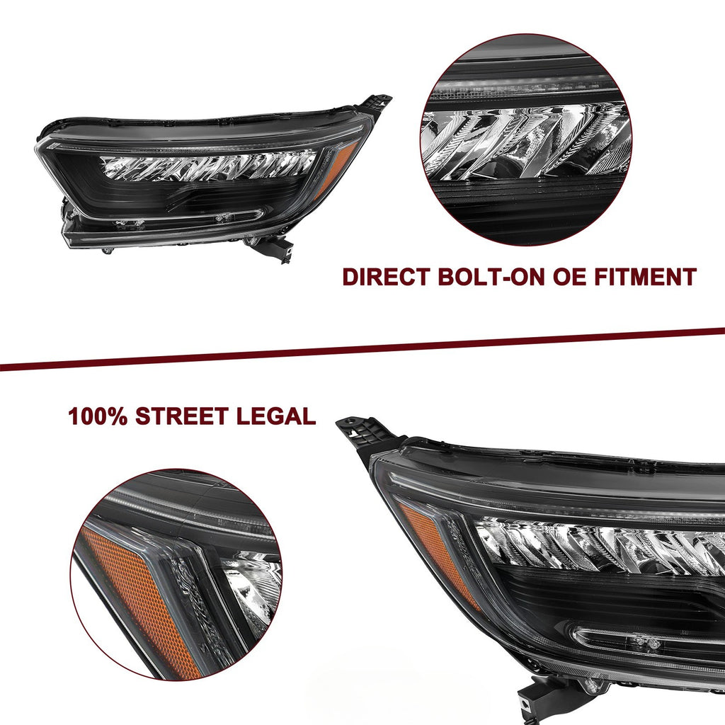 For 2017-2022 Honda CRV CR-V Full LED Black Amber Headlights Assembly Pair L+R