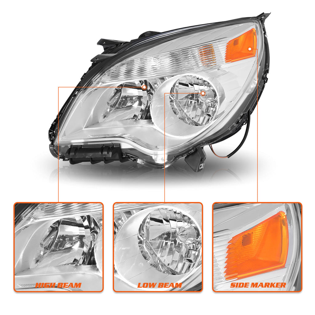 For 2010-2015 Chevy Equinox LS / LT Halogen Lamp Chrome Headlights w/ Bulbs