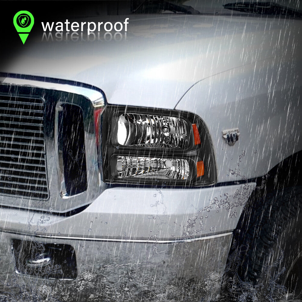 For 2005 2006 2007 Ford F250 F350 F450 F550 Super Duty Black Headlights Lamps