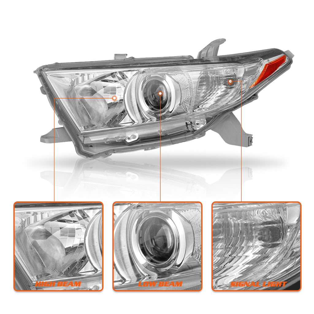 For 2011-2013 Toyota Highlander Chrome Headlights Amber Corner Left+Right Lamps