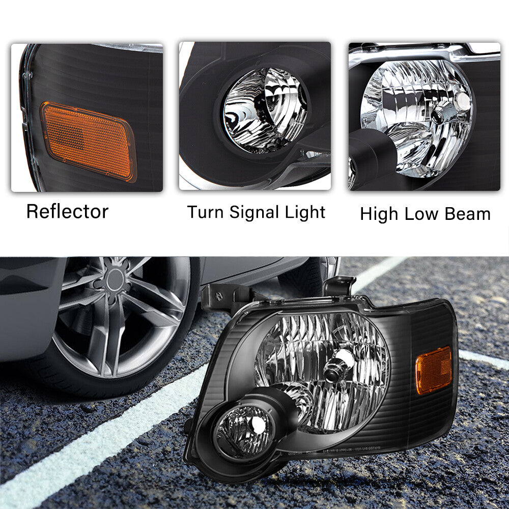 2006-2010 Ford Explorer Black Housing Headlights Replacement lamps Pair W/Bulb
