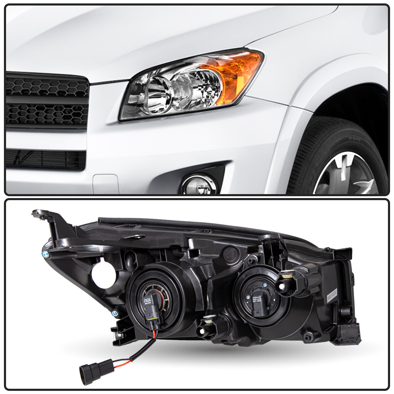 Left+Right Headlight Assembly W/Bulbs For 2009-2012 Toyota Rav4 Halogen Chrome