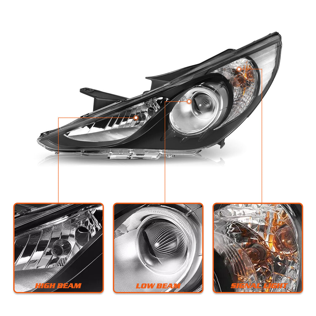 For Hyundai Sonata 2011-2014 Black Project Housing Clear Headlamps Headlights