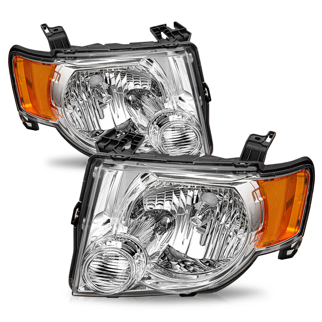 For 08-12 Ford Escape SUV Chrome Headlights Assembly Amber Corner Lamps Pair