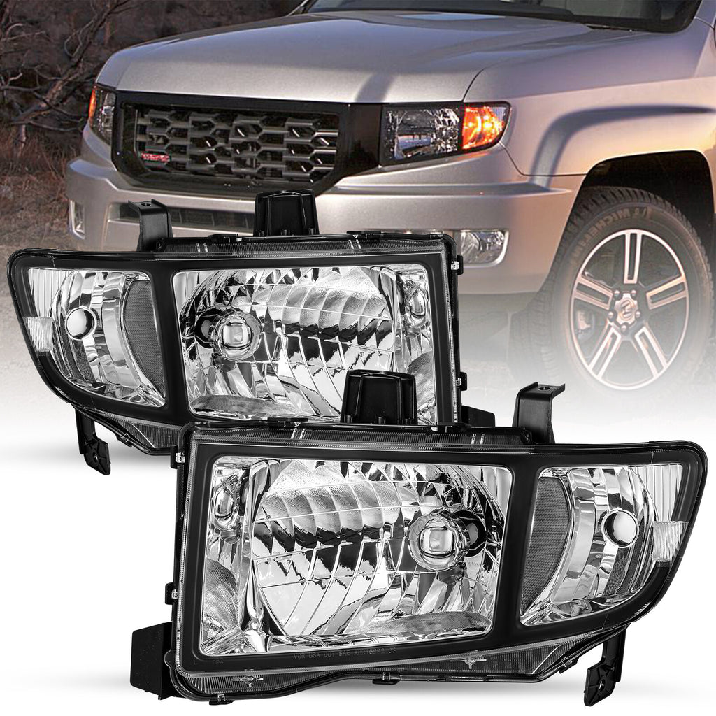 For 2006-2014 Honda Ridgeline Black Clear Headlights Headlamps Pair 06-14