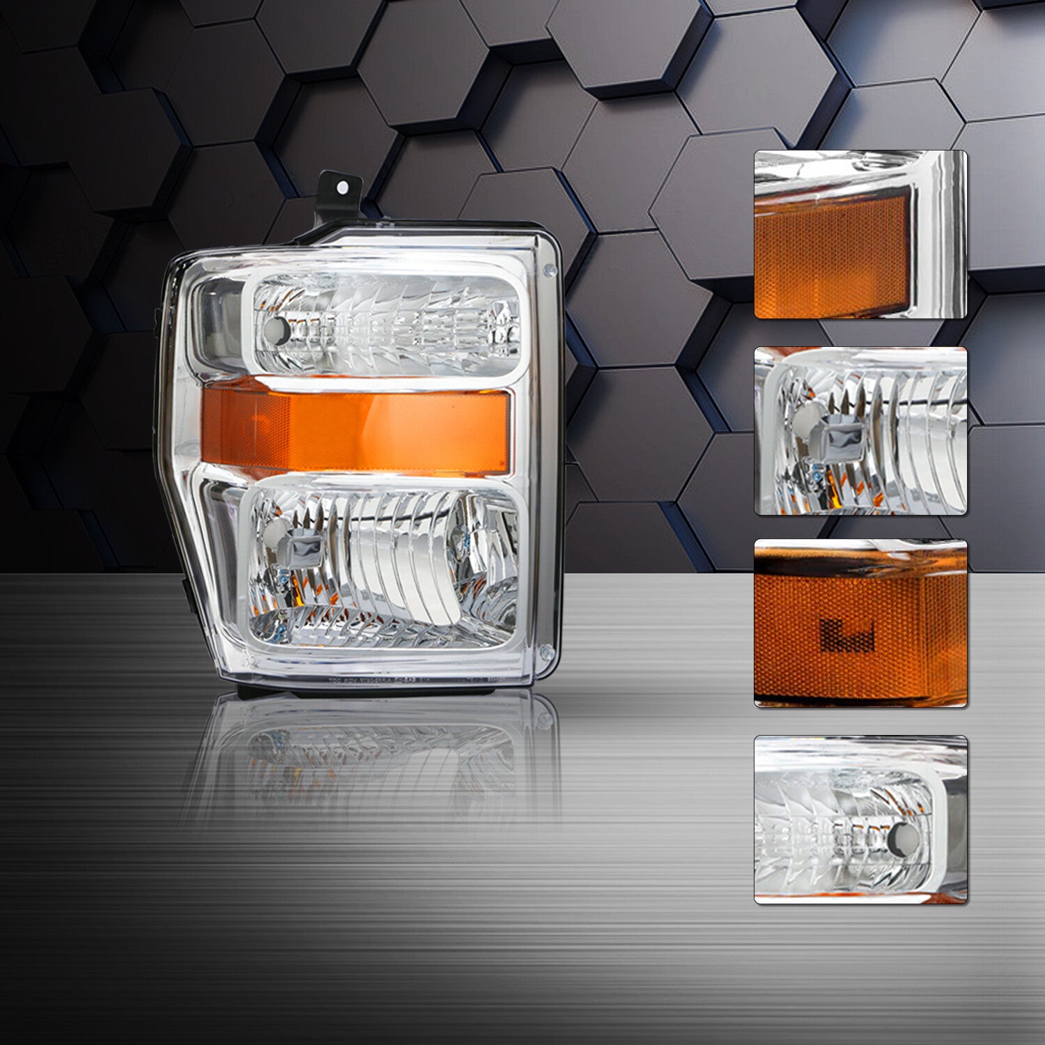 For 2008-2010 Ford F250 F350 F450 SuperDuty Pickup Chrome Headlights W/bulbs