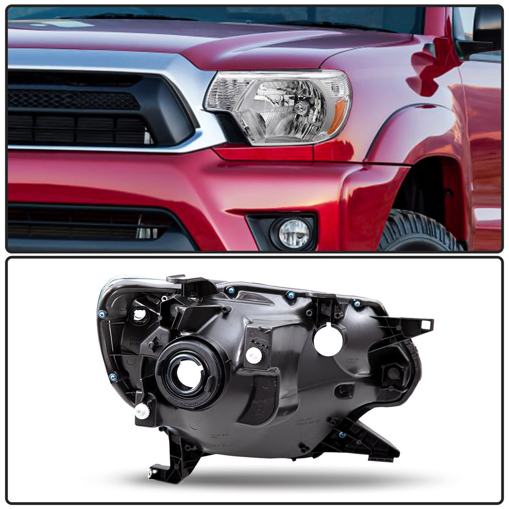 For 2012-2015 Toyota Tacoma Pickup Chrome Headlights Amber Corner Headlamps Pair
