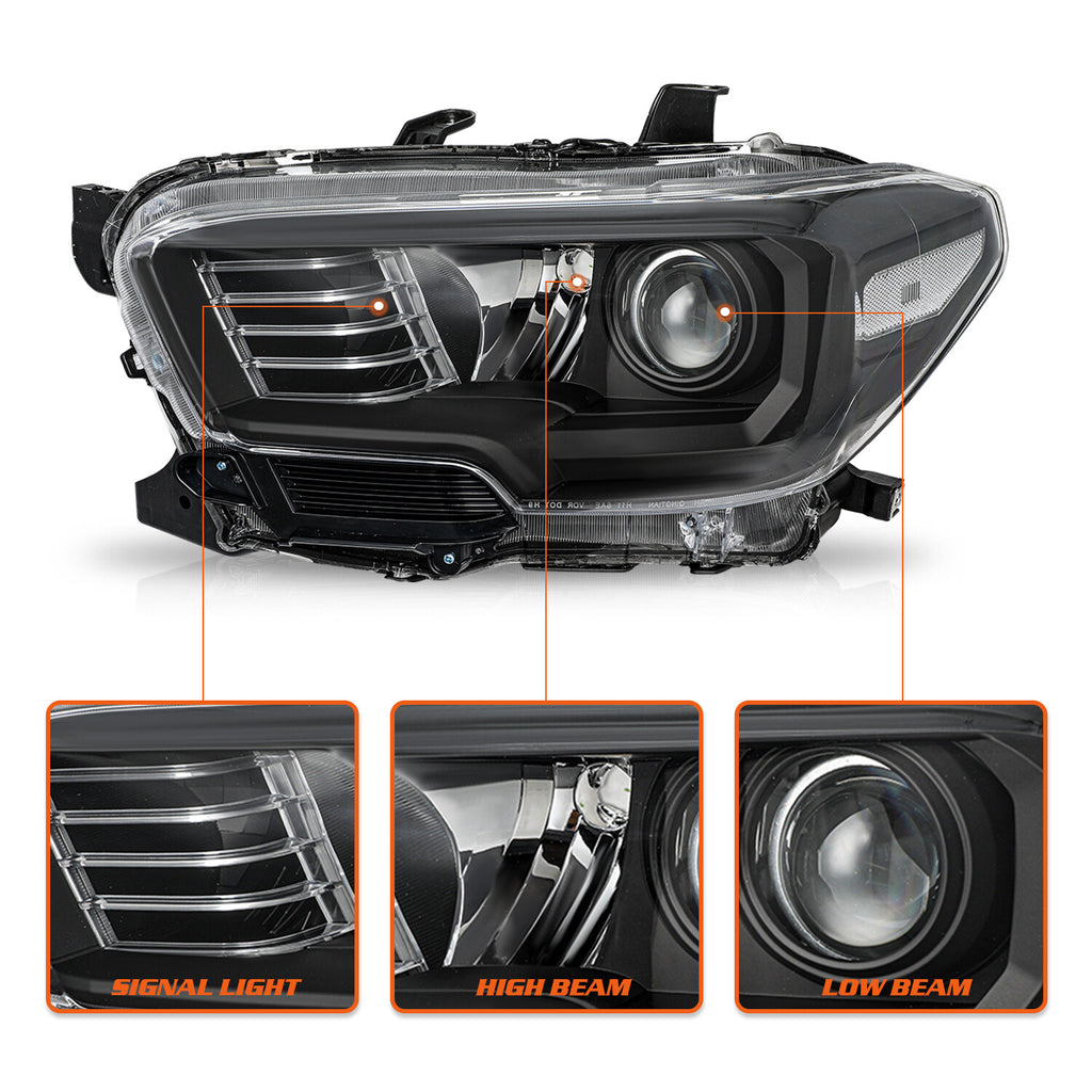 For 2016-2022 Toyota Tacoma Halogen W/O LED DRL Headlights Black Headlamps Pair