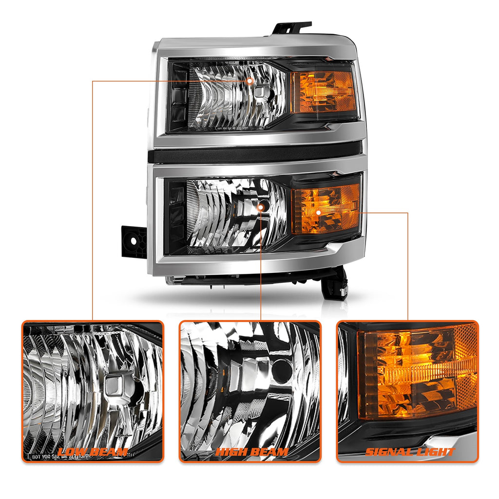 Headlights For 2014-2015 Chevy Silverado 1500 Pickup Headlamps Assembly Sets