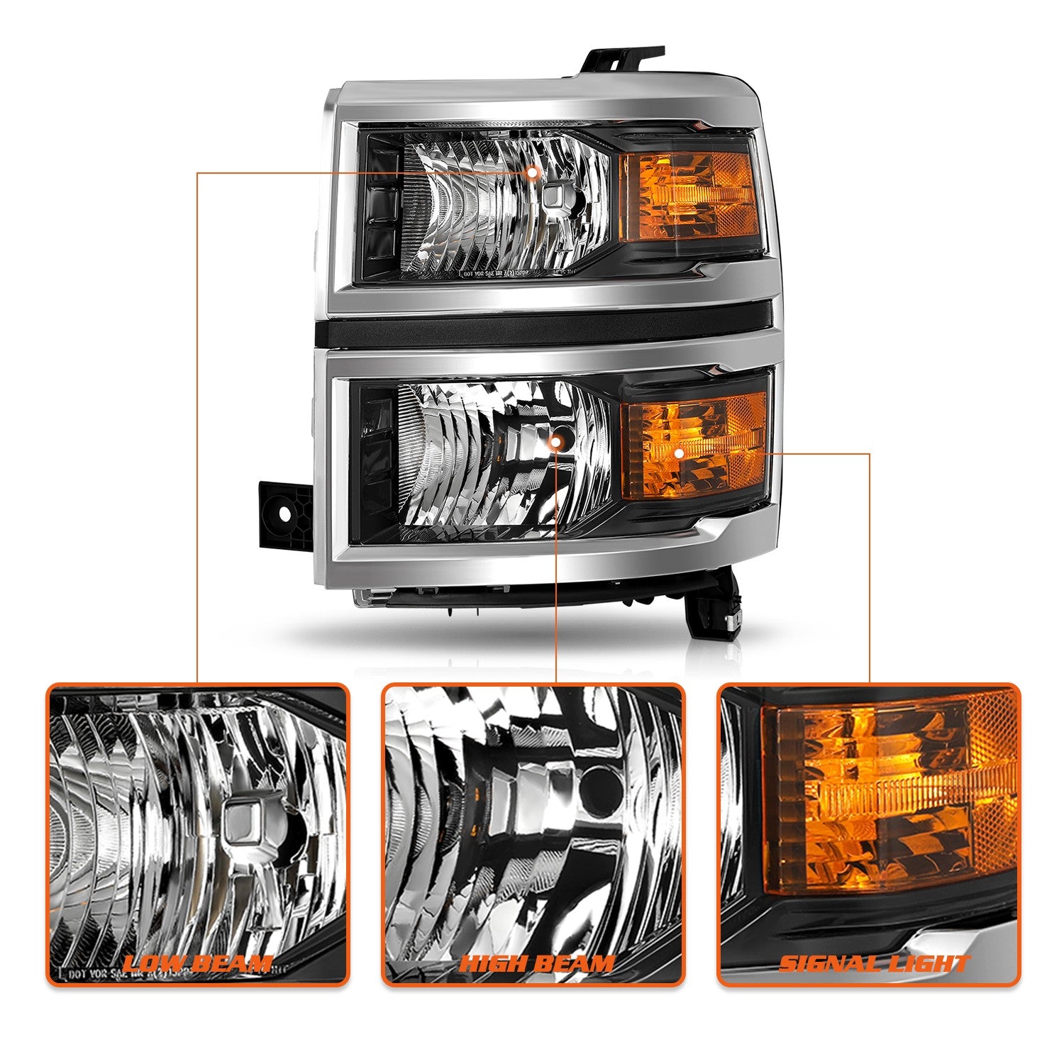 Headlights For 2014-2015 Chevy Silverado 1500 Pickup Headlamps Assembly Sets