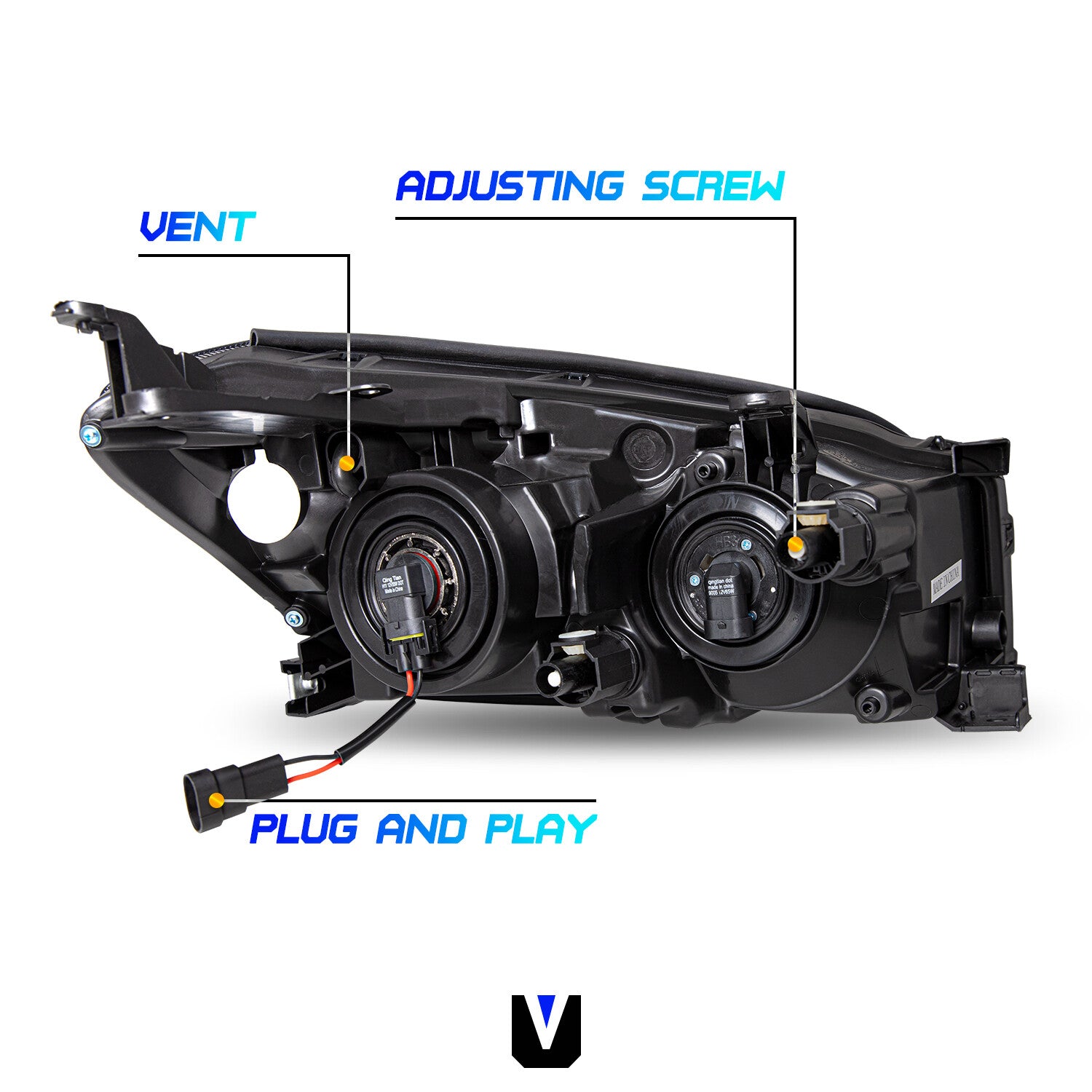 For 2009-2012 Toyota RAV4 Black Headlights Assembly Amber Corner Lamps W/B