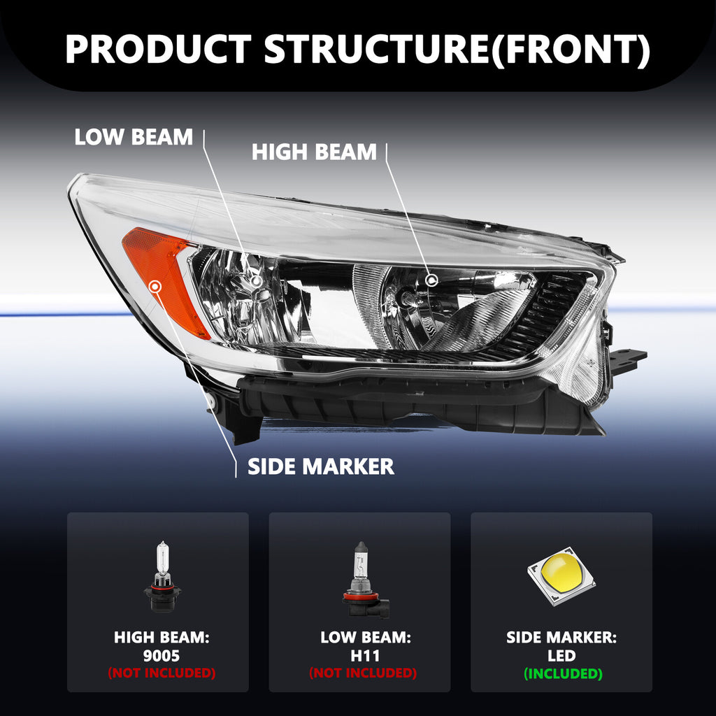 For 2017 2018 2019 Ford Escape Halogen w/o LED Headlight lamp Passenger Side RH
