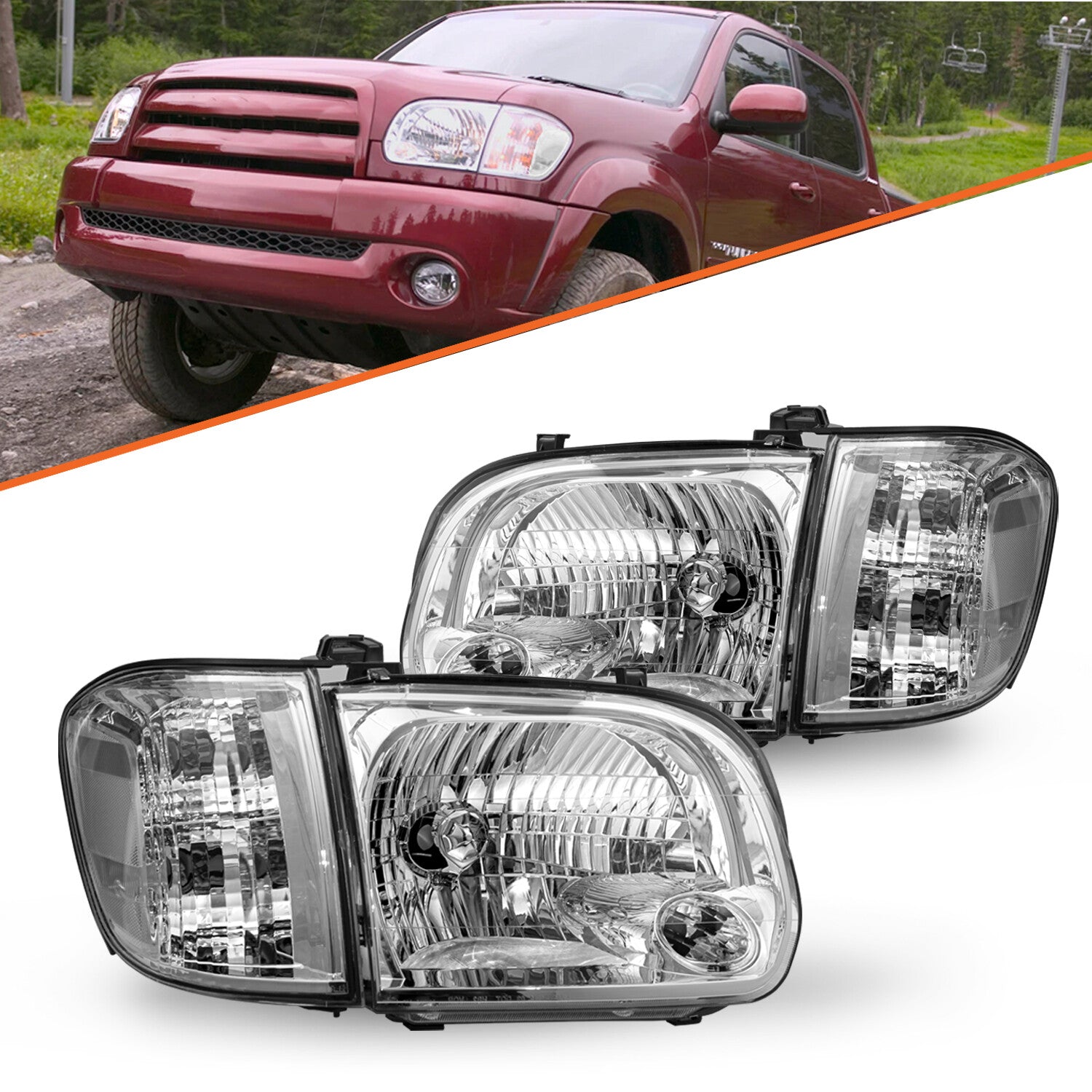 For 2005-2006 Toyota Tundra 05-07 Sequoia Chrome Headlights Clear Corner Lamps