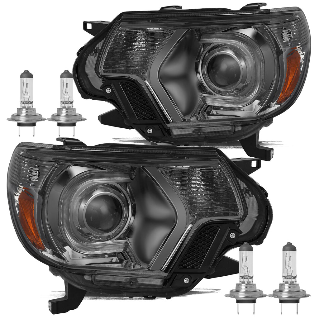For 2012-2015 Toyota Tacoma LED DRL Strip Bar Smoke Headlights Headlamps LH+RH
