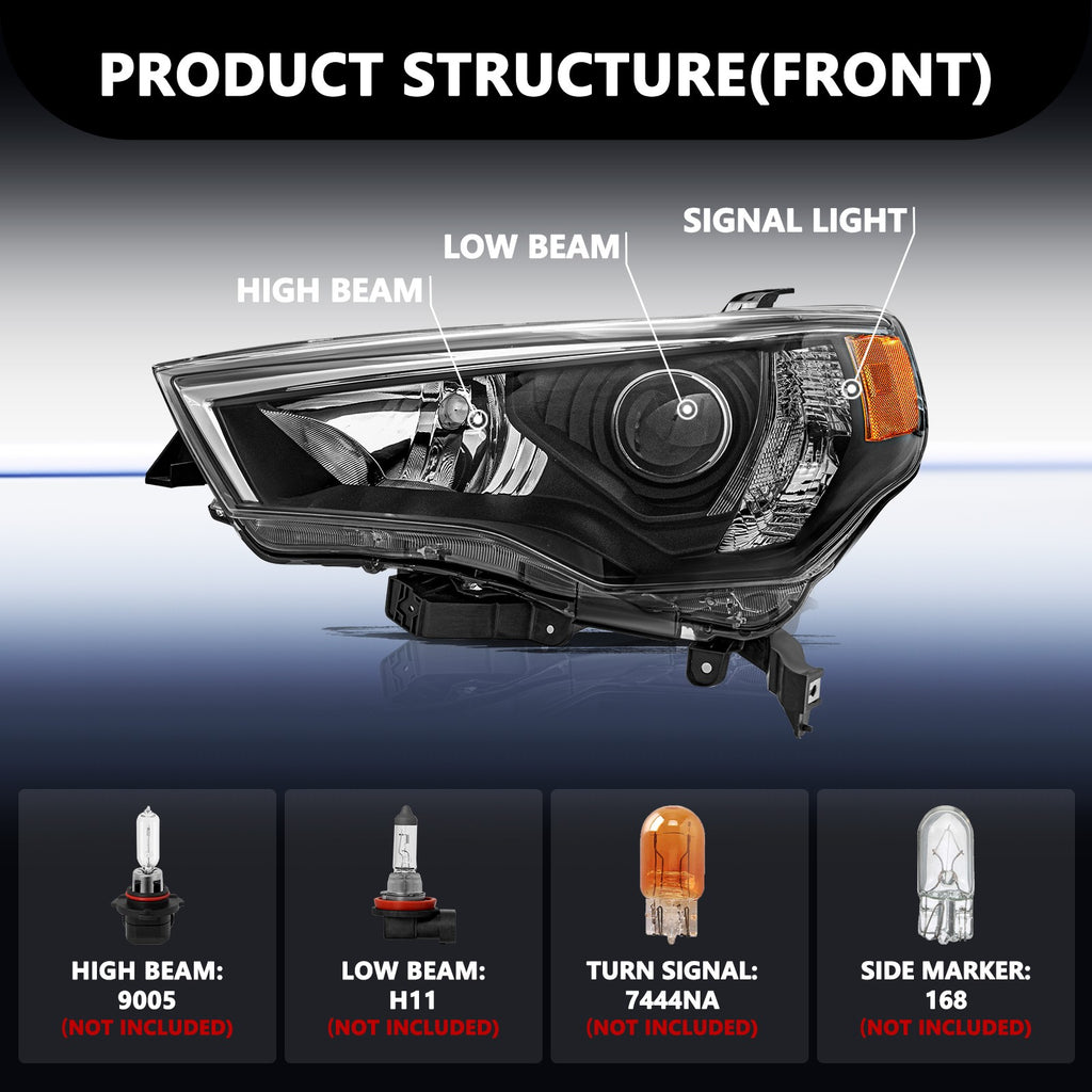 For 2014-2020 Toyota 4Runner 4DR Chrome Headlights Lamps Assembly LH+RH Set