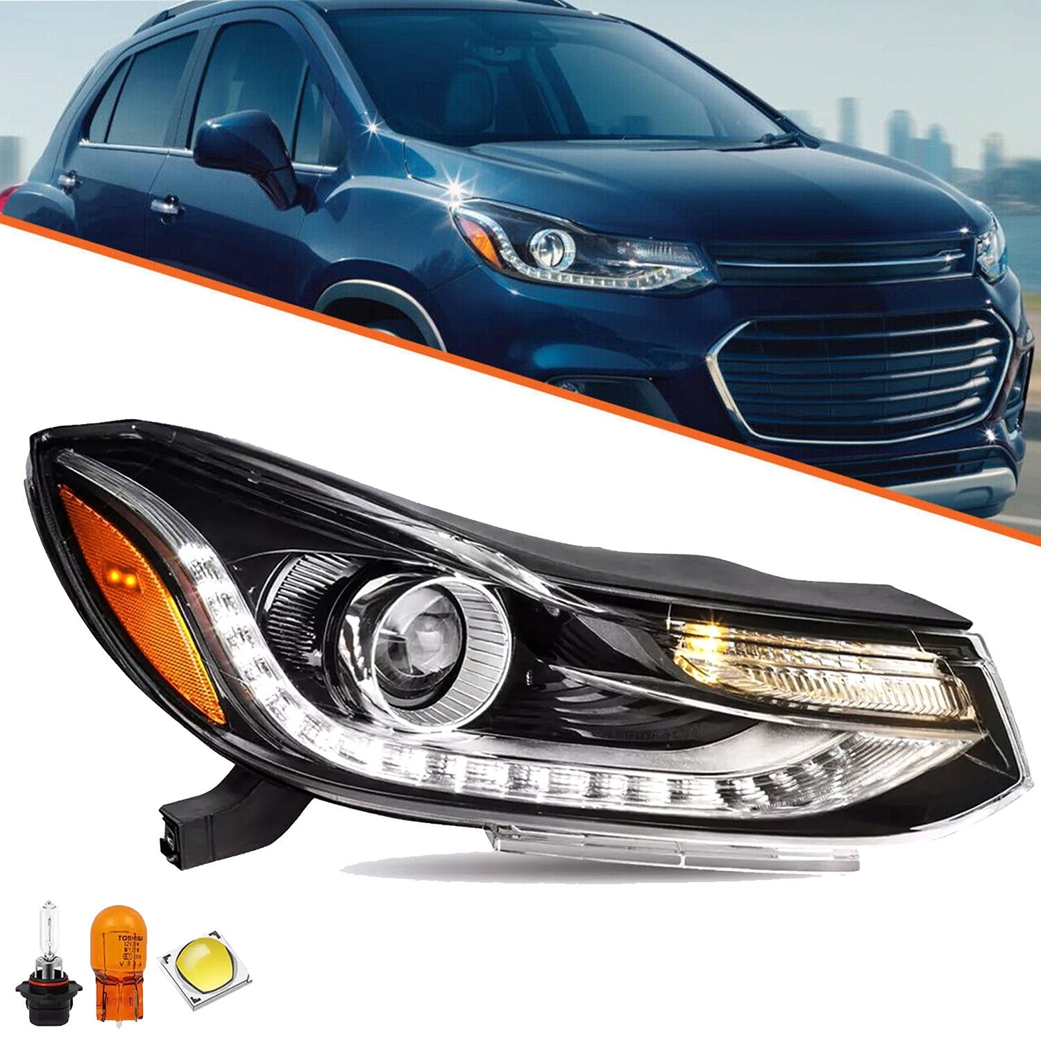 For 2017-2022 CHEVY TRAX Projector Headlight w/ LED DRL Headlamp Right Side w/ B