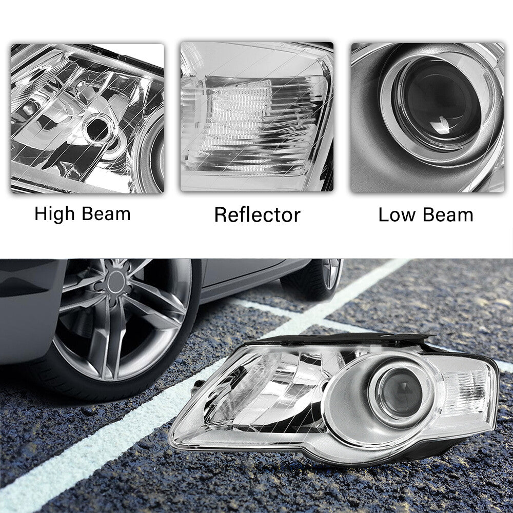 For 2006-2010 Volkswagen VW Passat B6 Chrome Headlights Headlamps LH+RH 06-10