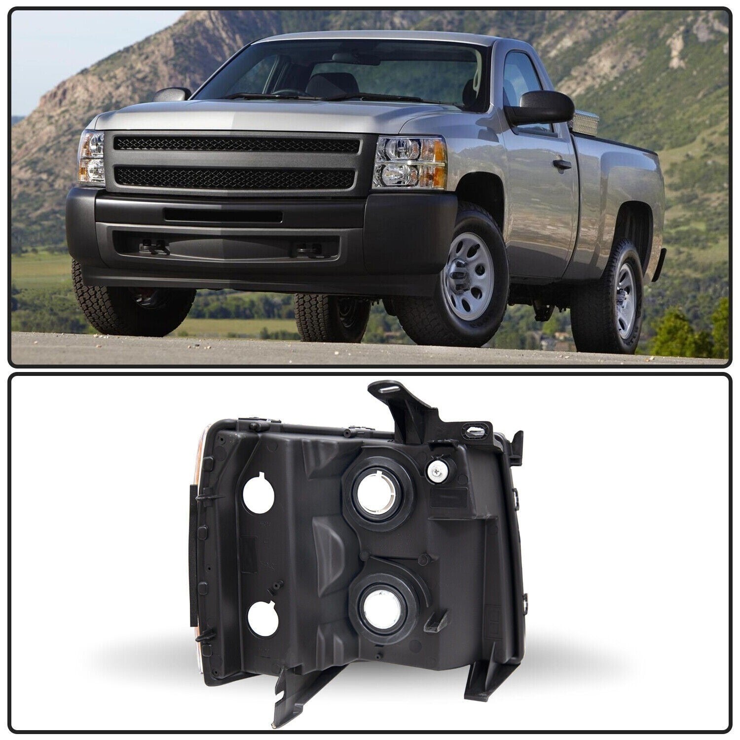 Headlight For 2007-2013 Chevy Silverado 1500 2500HD Chrome Headlamp Left & Right