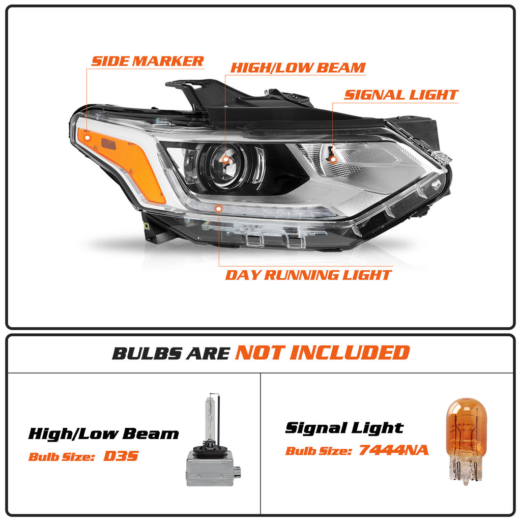 Chrome Xenon Passenger Side Headlight for 2018-2021 Chevy Traverse w/ LED DRL