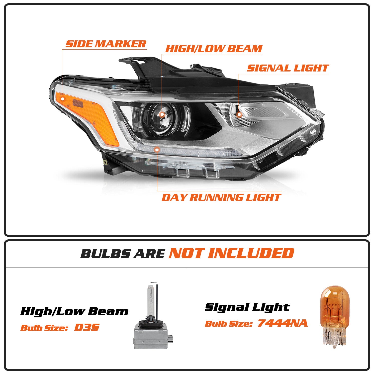 Chrome Xenon Passenger Side Headlight for 2018-2021 Chevy Traverse w/ LED DRL