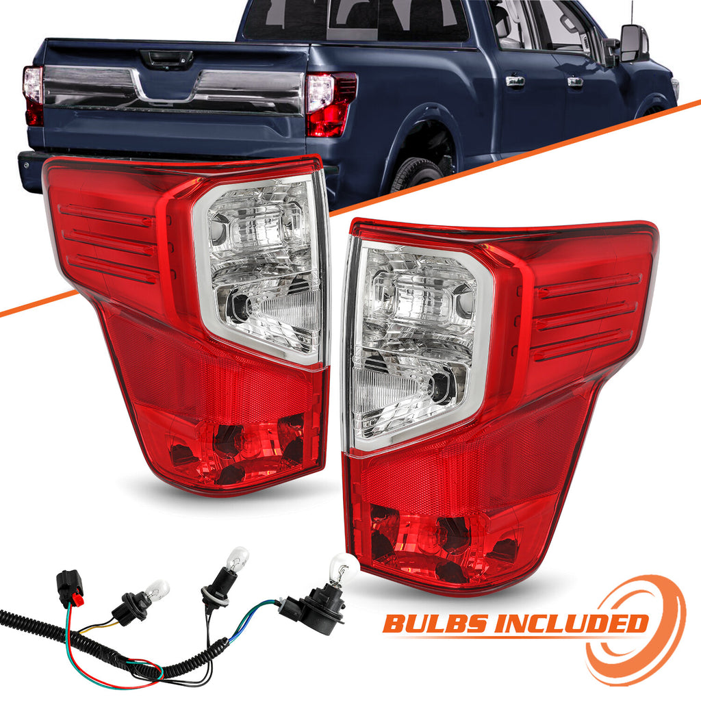 For 2016-2023 Nissan Titan/Titan XD Chrome Red Brake Tail Lights Assembly Lamps