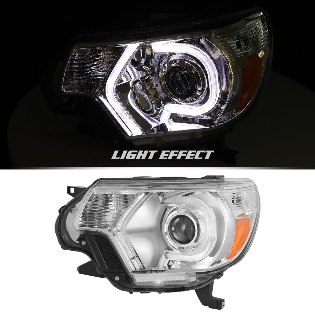 For 2012-2015 Toyota Tacoma LED DRL Tube Chrome Headlights Headlamps Left+Right