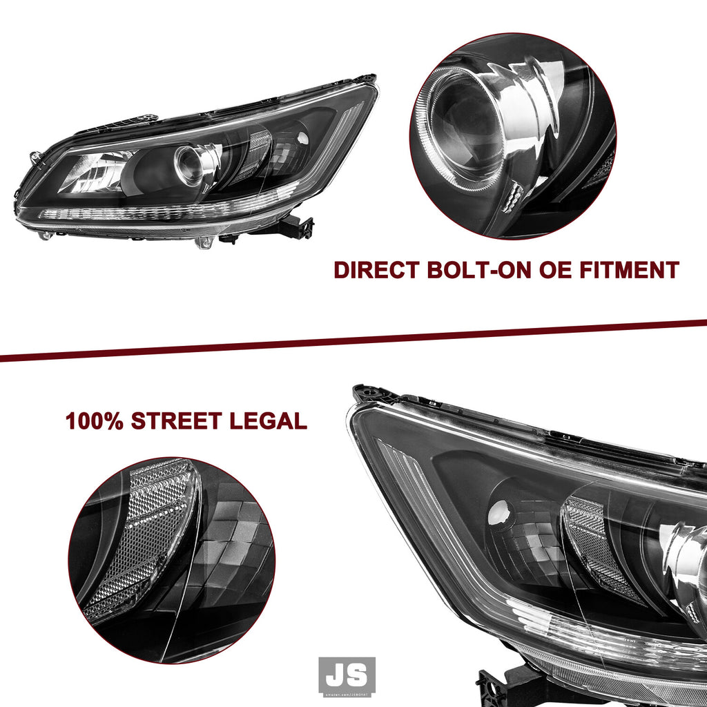 Black Halogen Headlights LH+RH For 2013-2015 Honda Accord Sedan 4Door w/o DRL
