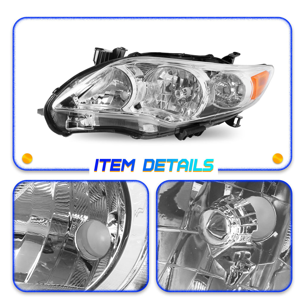 For 2011 2012 2013 Toyota Corolla Chrome Headlights Amber Corner Headlamps Pair