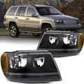 For 1999-2004 Jeep Grand Cherokee Black Headlights Lamp Pair Front Left + Right