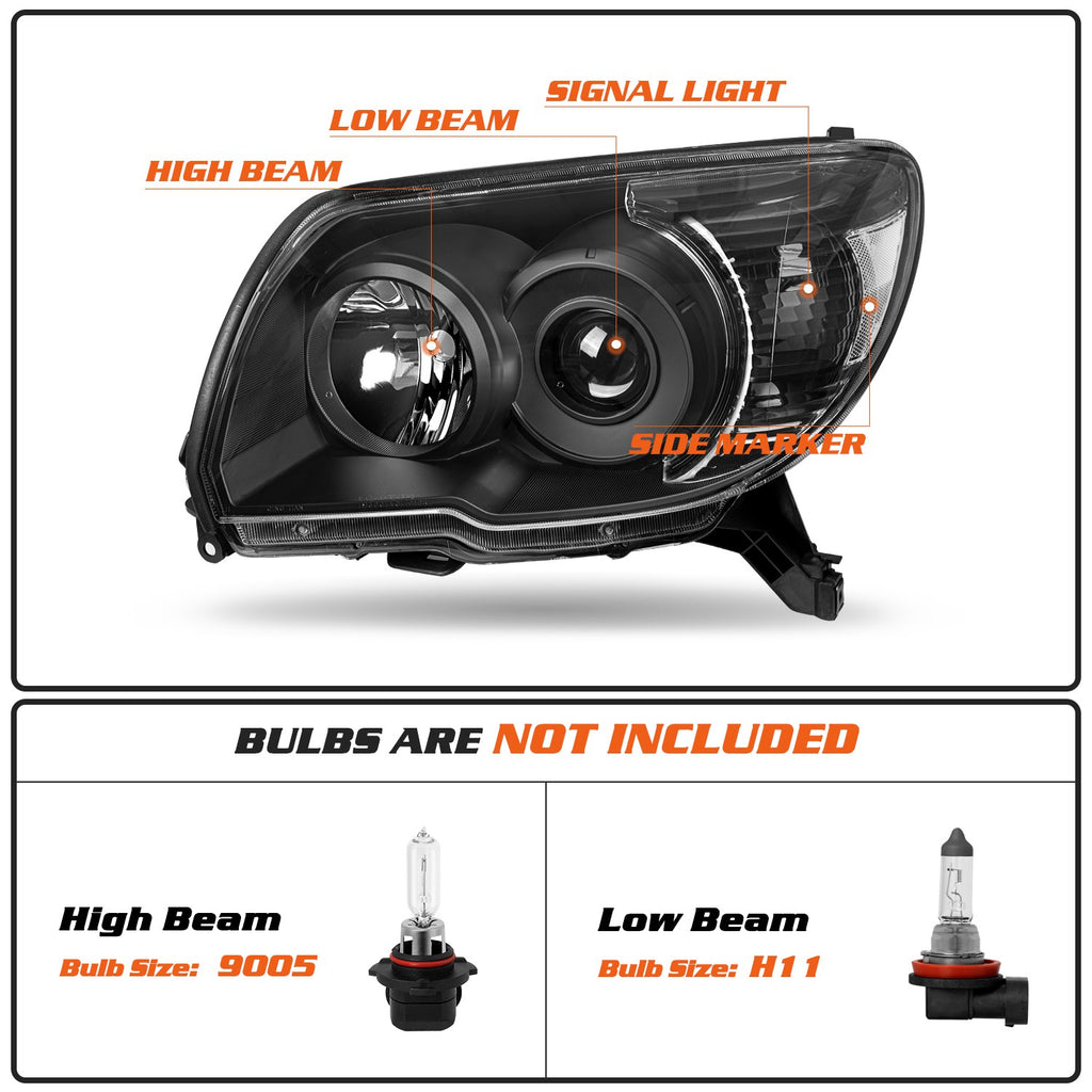 For 2006 2007 2008 2009 Toyota 4Runner Black Headlights Clear Corner Lamps Pair