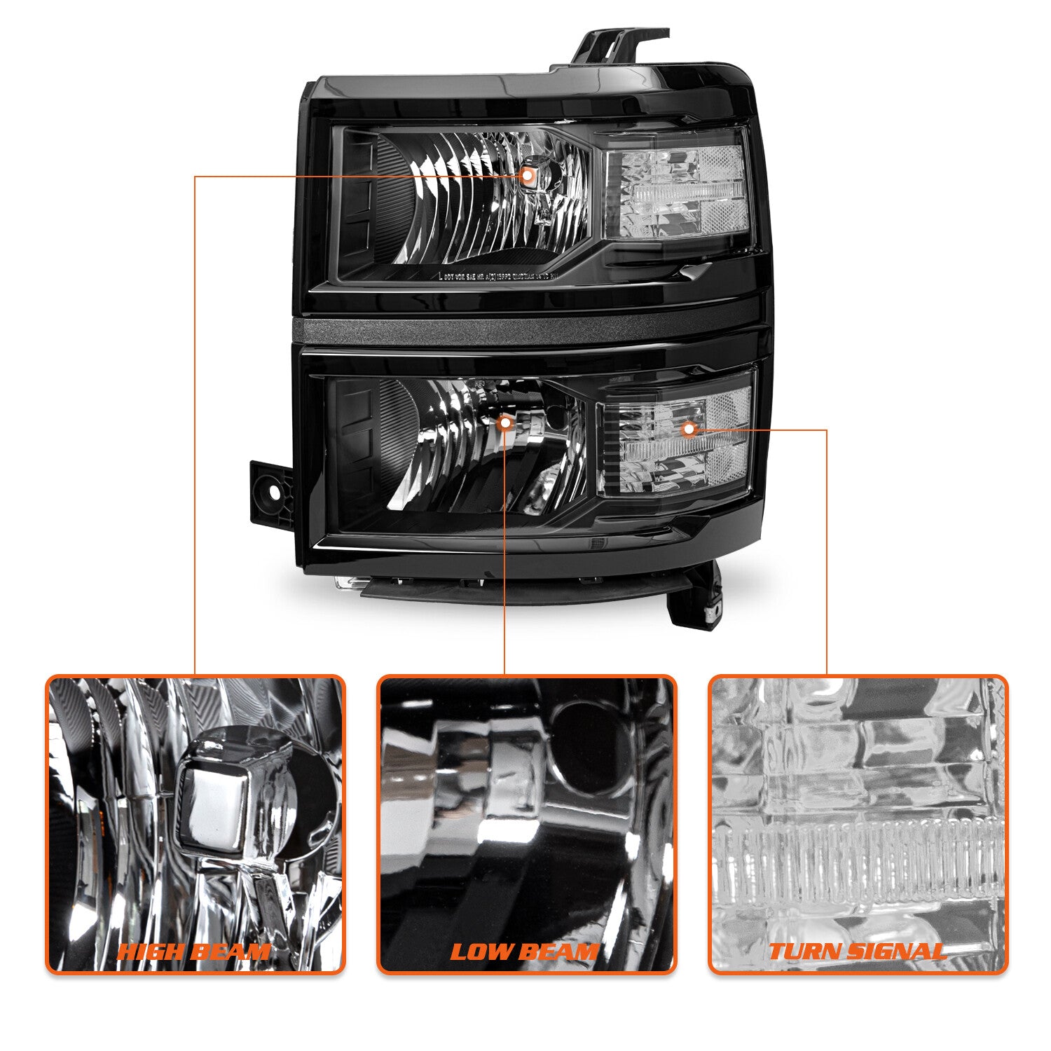 Black Headlights For 2014-2015 Chevy Silverado 1500 Pickup Headlamps