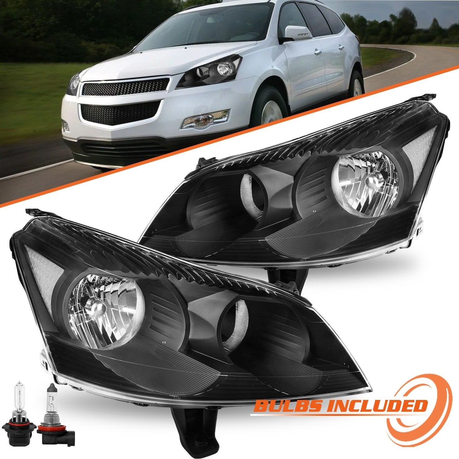 Black Headlights For 2009-2012 Chevy Traverse LS LT Headlamps LH&RH w/ Bulbs