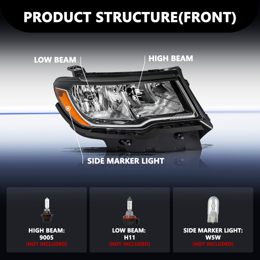 Fits 2017-2021 Jeep Compass Driver and Passenger Side Halogen Headlight Set L+R