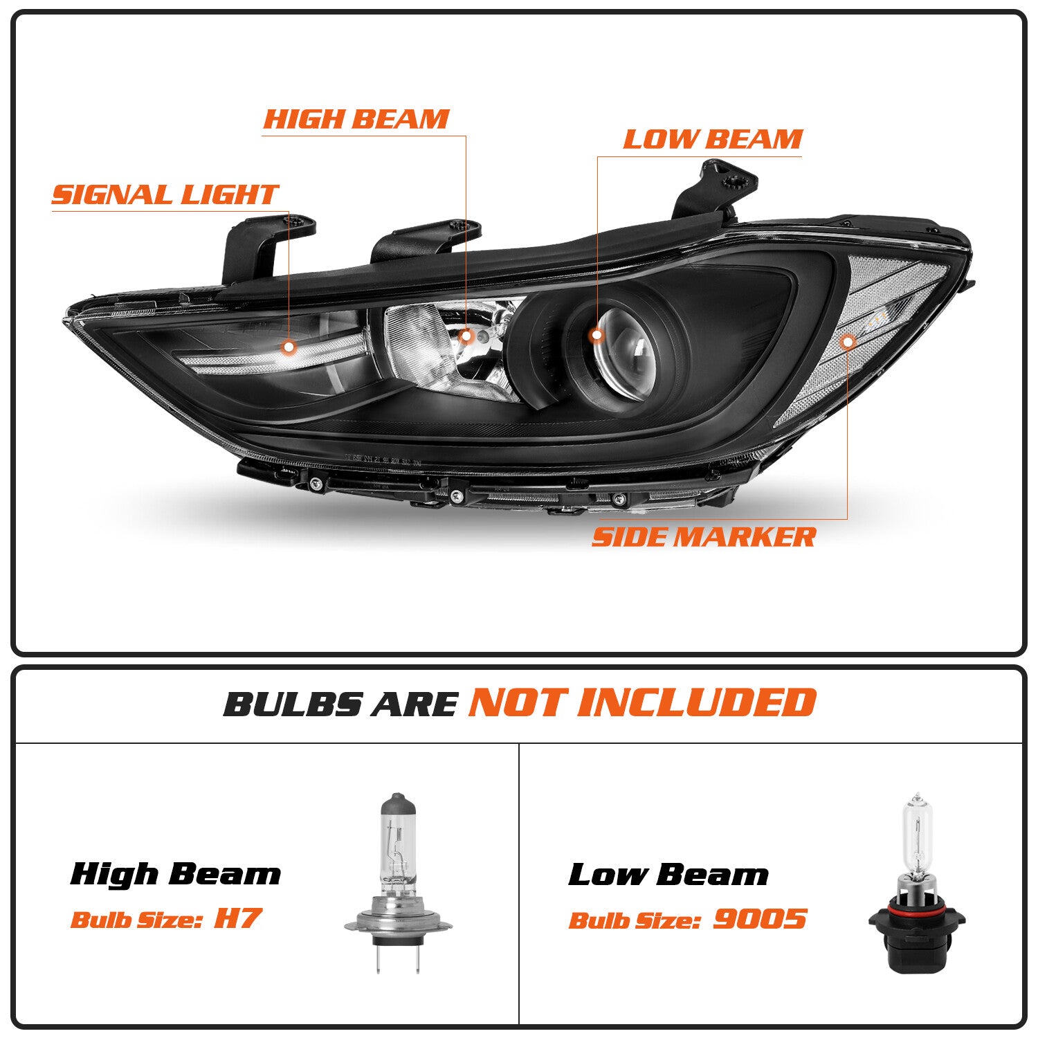 For 2017 2018 Hyundai Elantra Halogen L+R Pairs Headlights Assembly Headlamp W/B