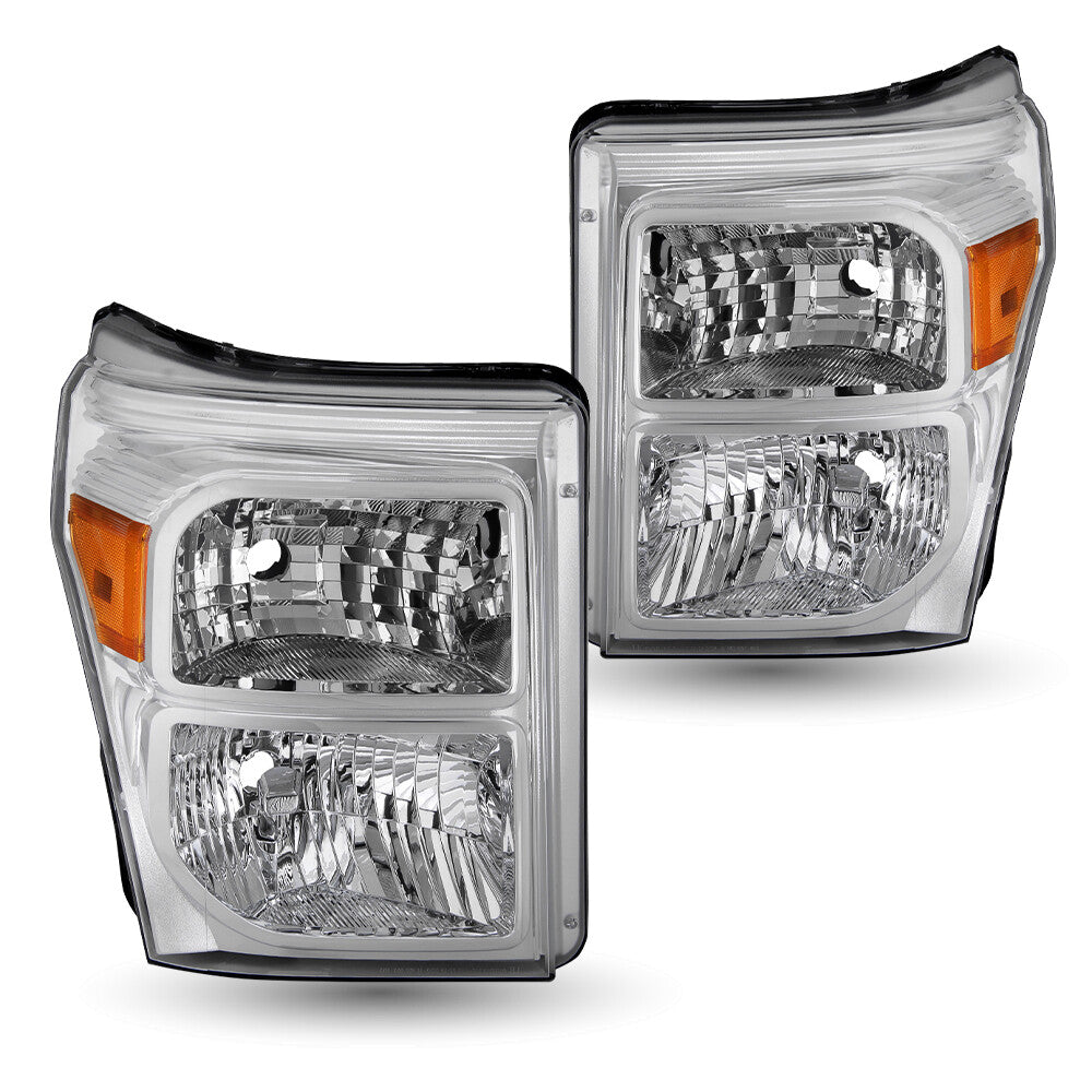 For 11-16 Ford F250 F350 F450 F550 Super Duty Pickup Chrome Headlights Lamps Set
