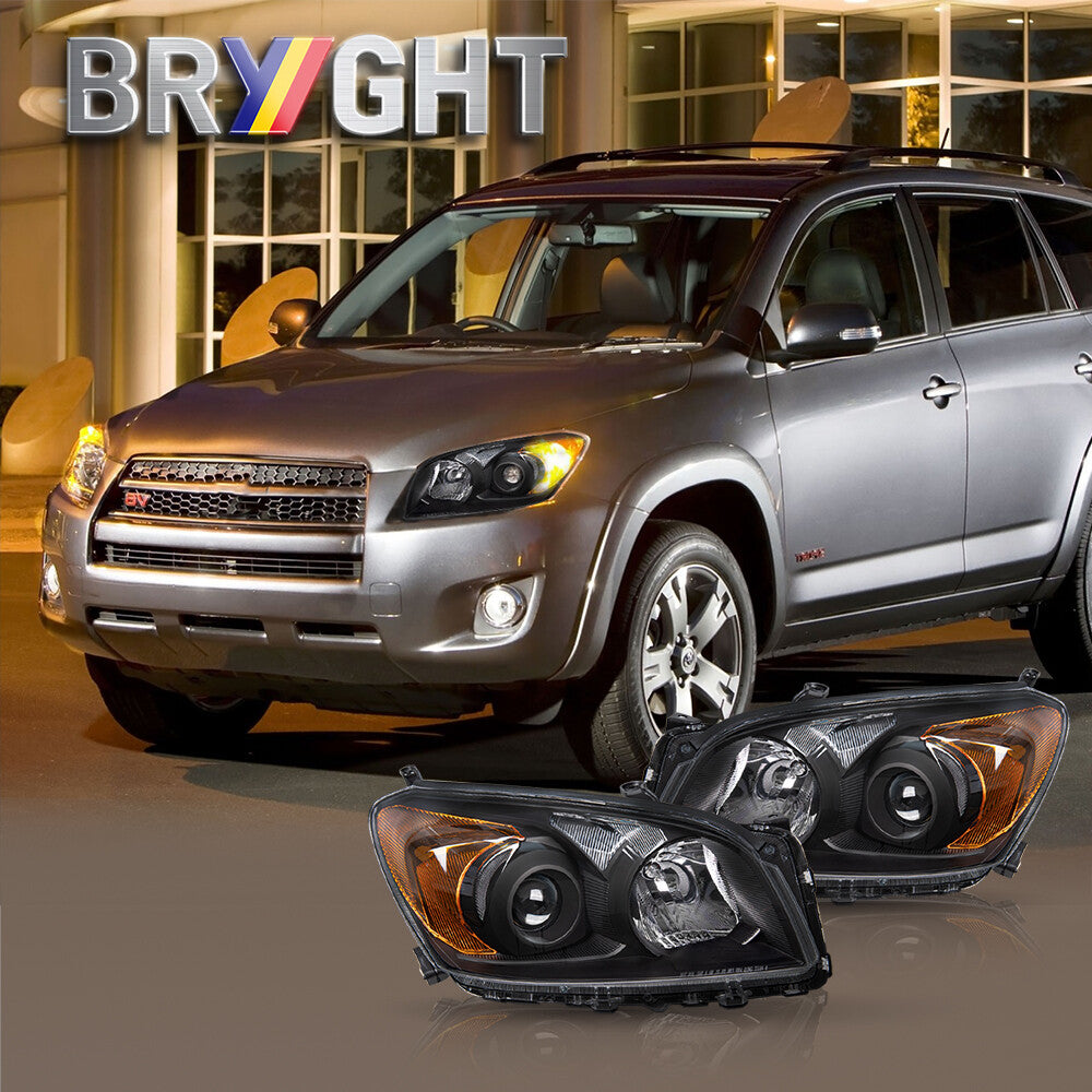 For 09-12 Toyota RAV4 black housing amber corner projector headlights w/bulbs
