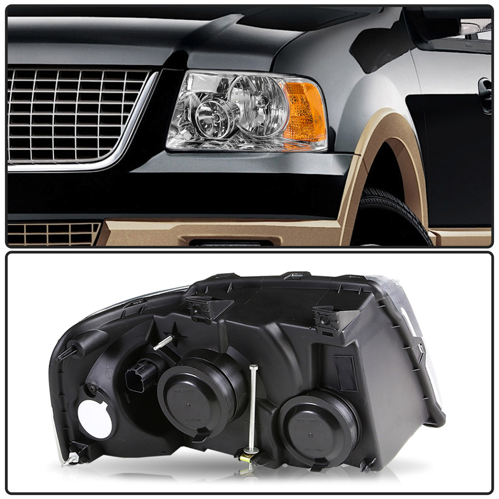 Pair Headlights Assembly For 2003-2006 Ford Expedition Chrome Housing W/Bulbs