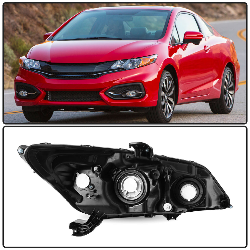 For 2014-2015 Honda Civic Coupe 2Dr Black Amber Halogen Headlight