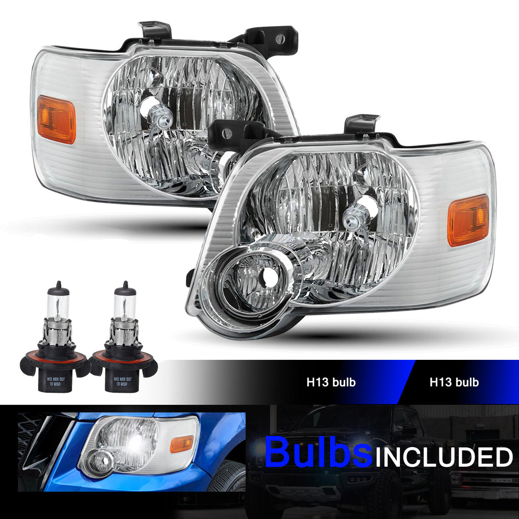 For 2006-2010 Ford Explorer Chrome Housing Amber Corner Headlights With Bulb 2Pc