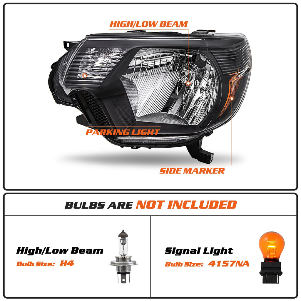 For 2012-2015 Toyota Tacoma TRD Pair Black Amber Corner Lamp Headlights Assembly