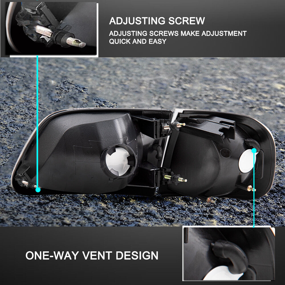 For 1997-2003 Ford F150 97-02 Expedition Black Headlights Headlamps Assembly Set