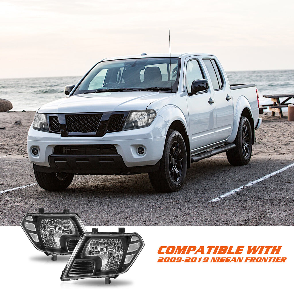 For 2009-2021 Nissan Frontier Truck Black Headlights Headlamps Left & Right Pair
