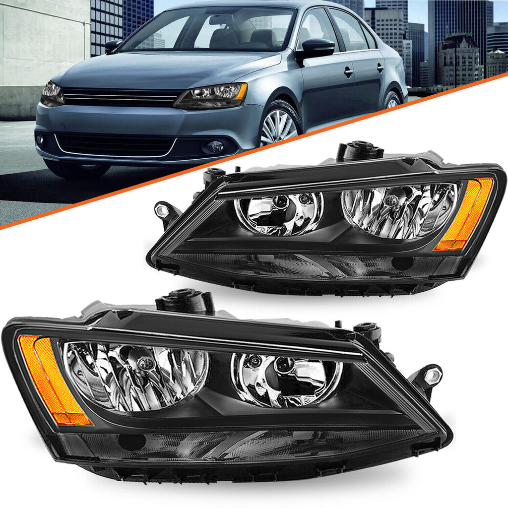 Black Amber Headlights Headlamps Assembly For 2011-2018 Volkswagen Jetta LH+RH