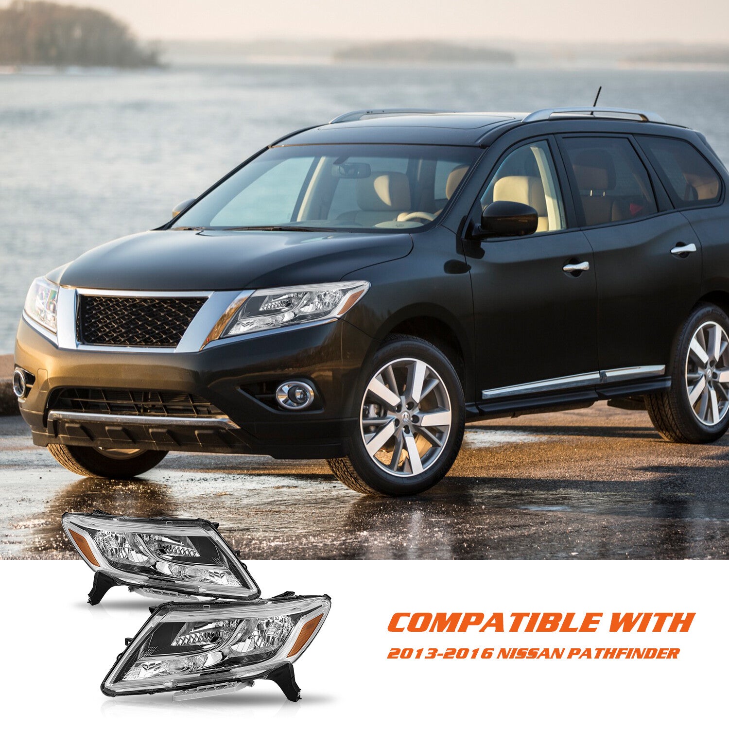 For 2013-2016 Nissan Pathfinder 4DR Halogen Headlights Assembly Headlamps Pair