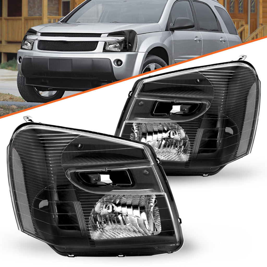 Headlights For 2005-2009 Chevy Equinox Black Housing Clear Left+Right Pair 05-09