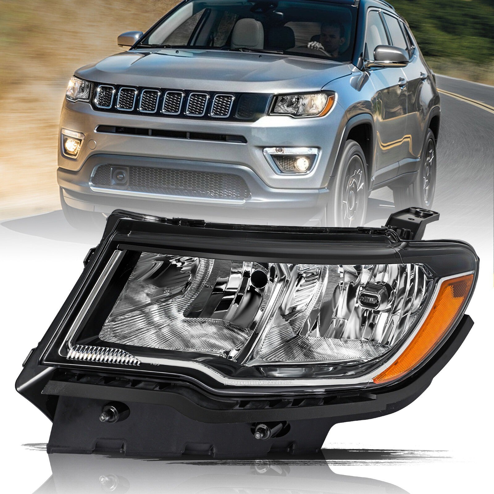 Fits 2017-2021 Jeep Compass Halogen Headlight OE Style Lamp Left Driver Side LH