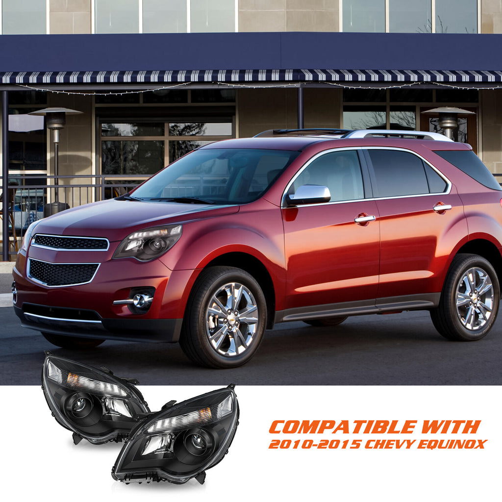 for 2010-2015 Chevy Equinox Projector Halogen Black Headlight Left+Right w/Bulbs