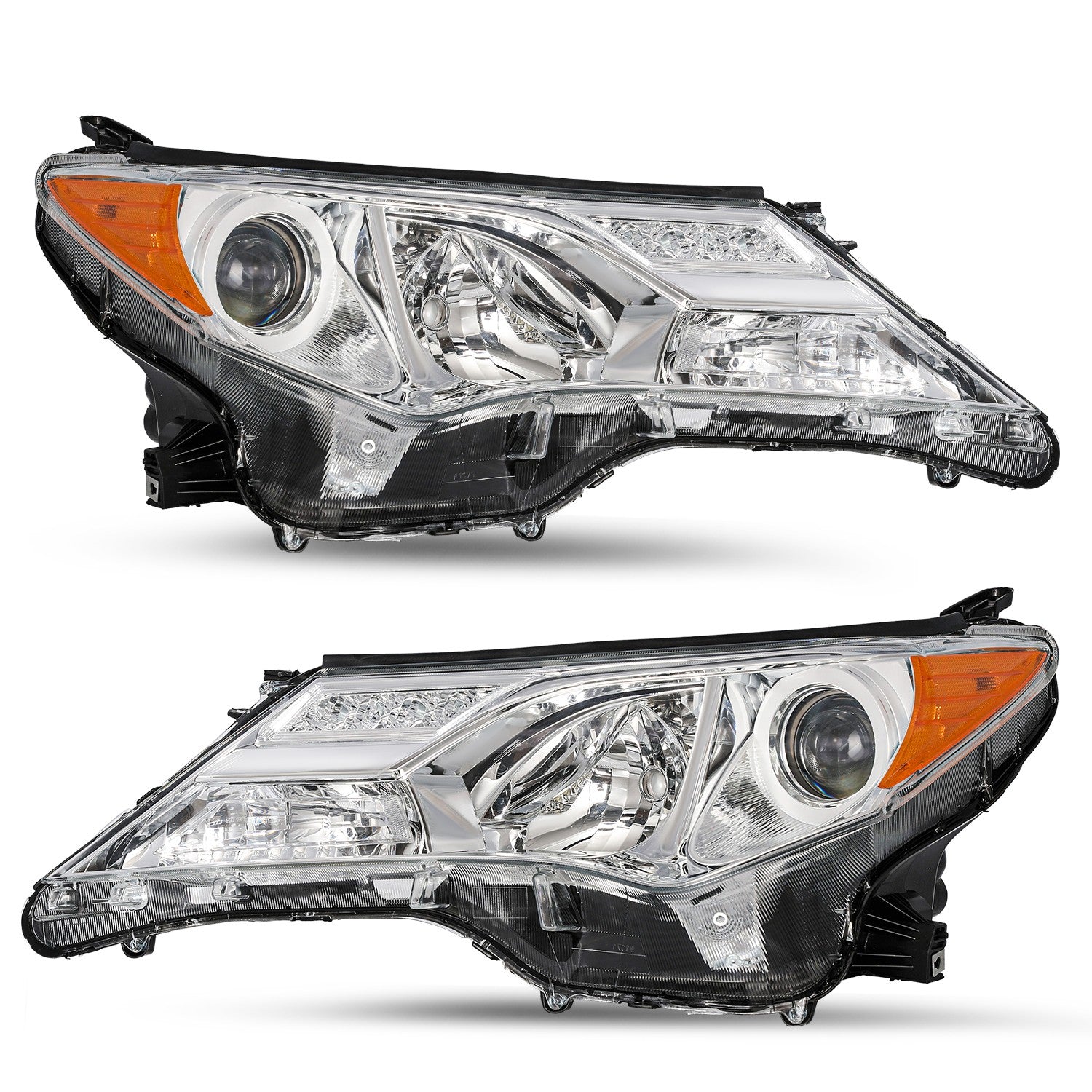 For 2013 2014 2015 Toyota RAV4 RAV-4 Chrome Headlights Amber W/Bulbs Lamps Pair