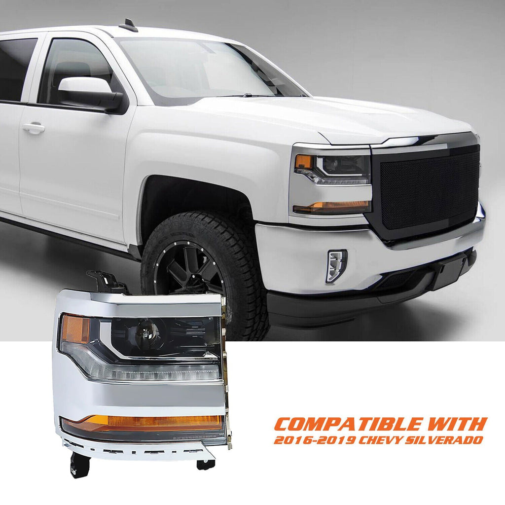 Chrome For 2016-2018 Chevy Silverado 1500 HID/Xenon Headlight Right Side